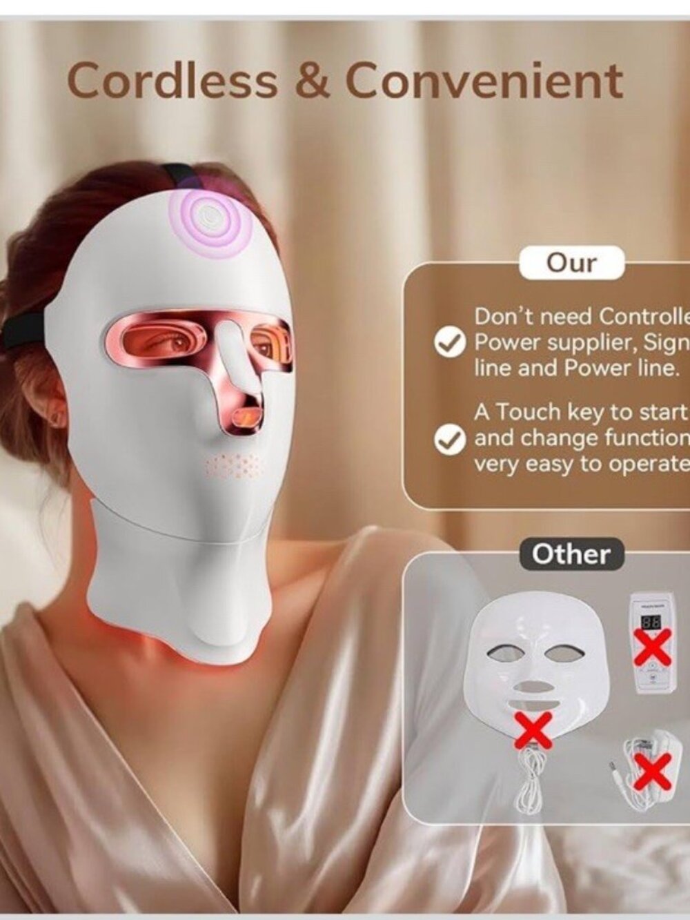 Cordless LED Face and Neck Mask 7 Color Light Therapy Red Light Rechargable - Picture 7 of 9